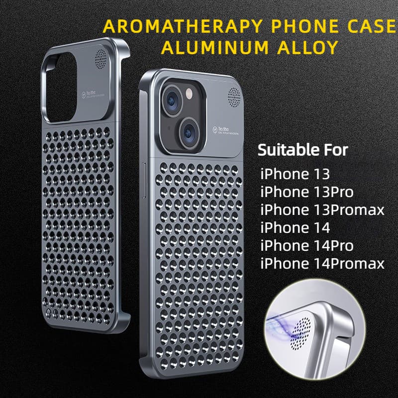 Aluminum iPhone 14/13 Pro Max case with ventilation and aromatherapy